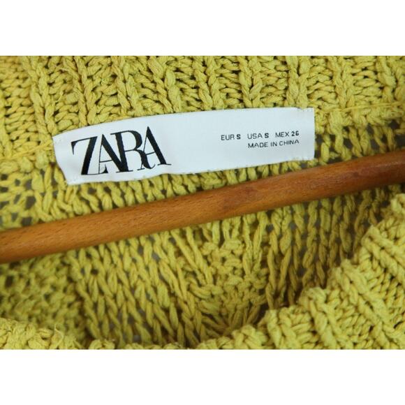 Zara S Mustard Cable Knit Chunky Sweater Pullover Fall Oversized Fisherman - Picture 5 of 7